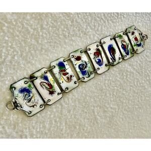 Vintage 8 Enamel Plaques of Abstract Paintings Souvenir Bracelet